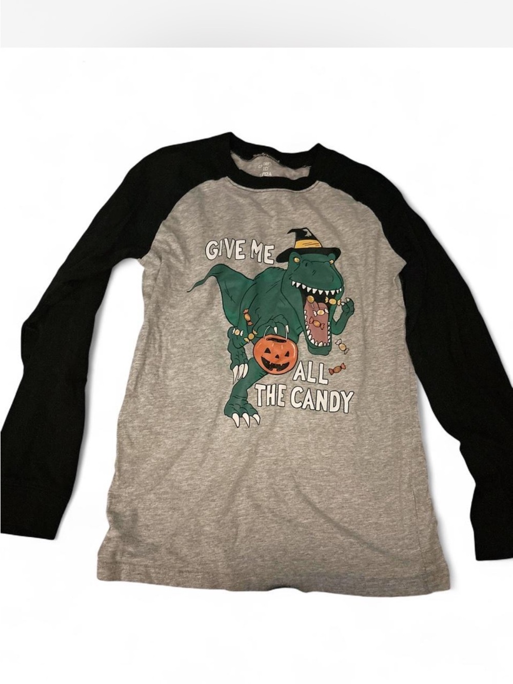 Kids Halloween size 12 Dinosaur Graphic Raglan Shirt - Black & Gray